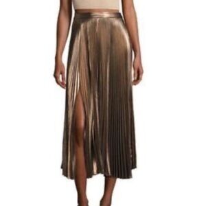 A.L.C. Bronze Metallic Pleated Midi Skirt